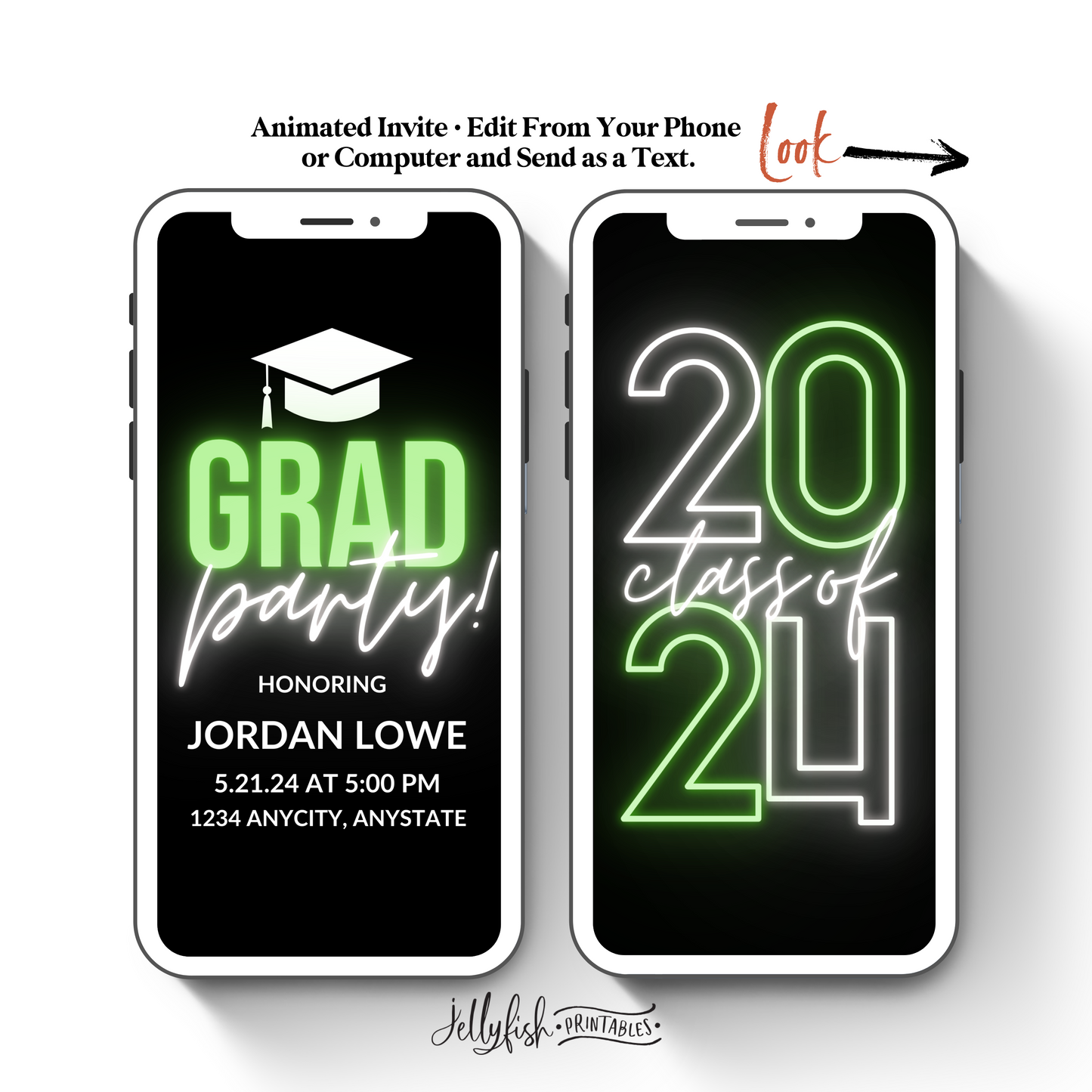 Neon Graduation Video Invitation Canva Template. Send Today!