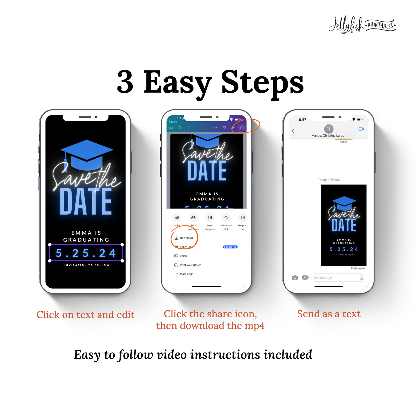Blue Graduation Save the Date | Animated Canva Template | Editable Digital Video Invite