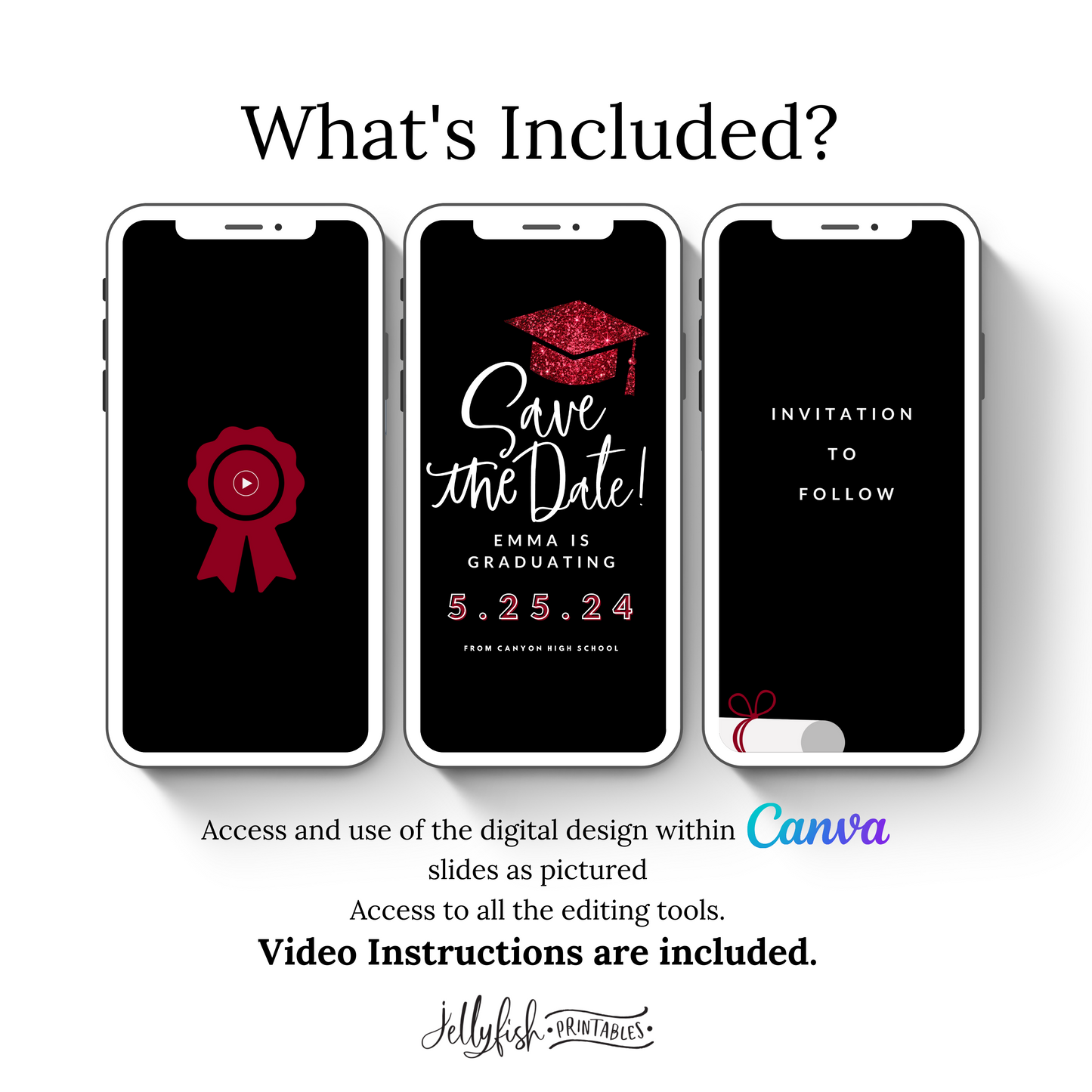 Burgundy Graduation Save the date. Animated Canva Template for texting. Send it out today!