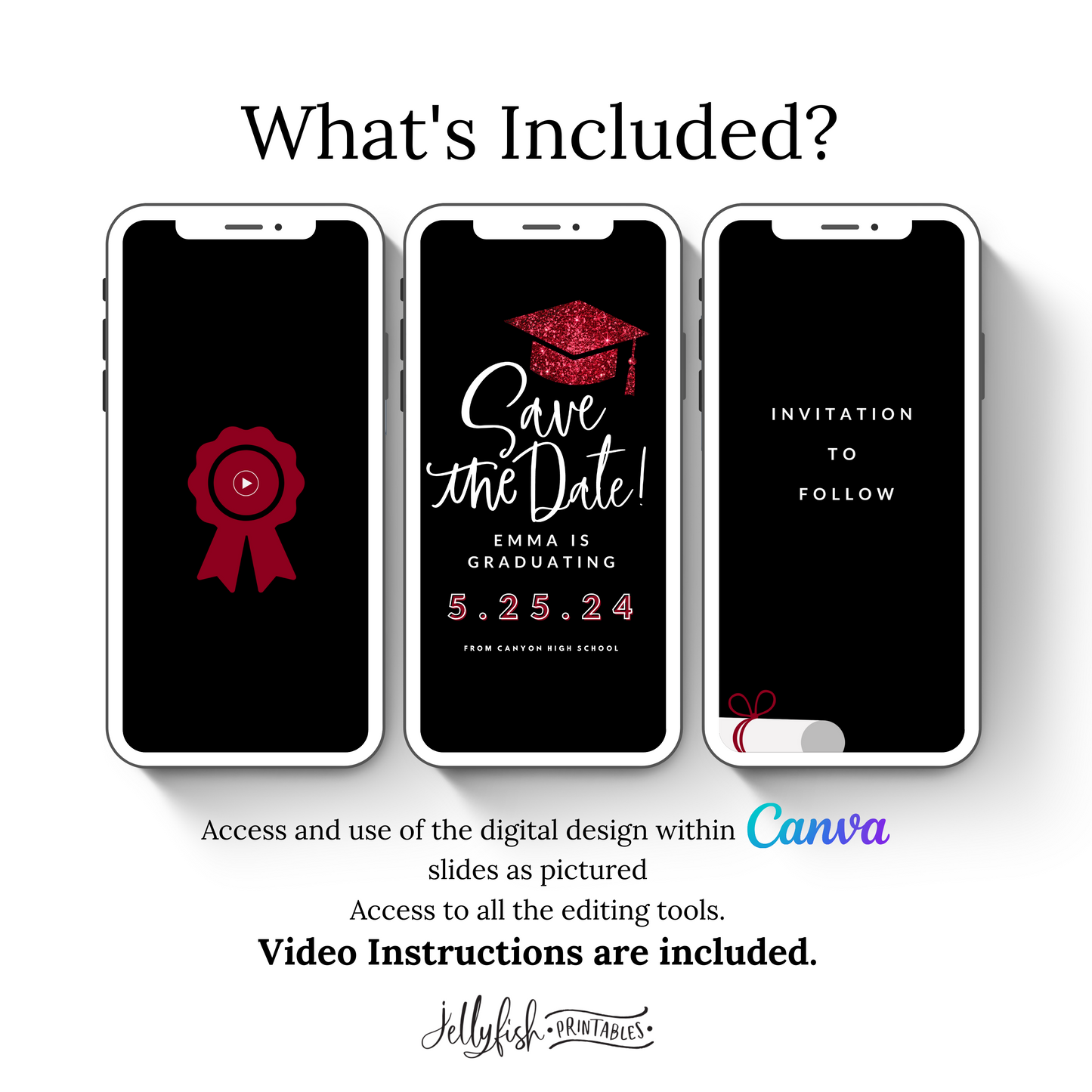 Burgundy Graduation Save the date. Animated Canva Template for texting.  Send it out today!