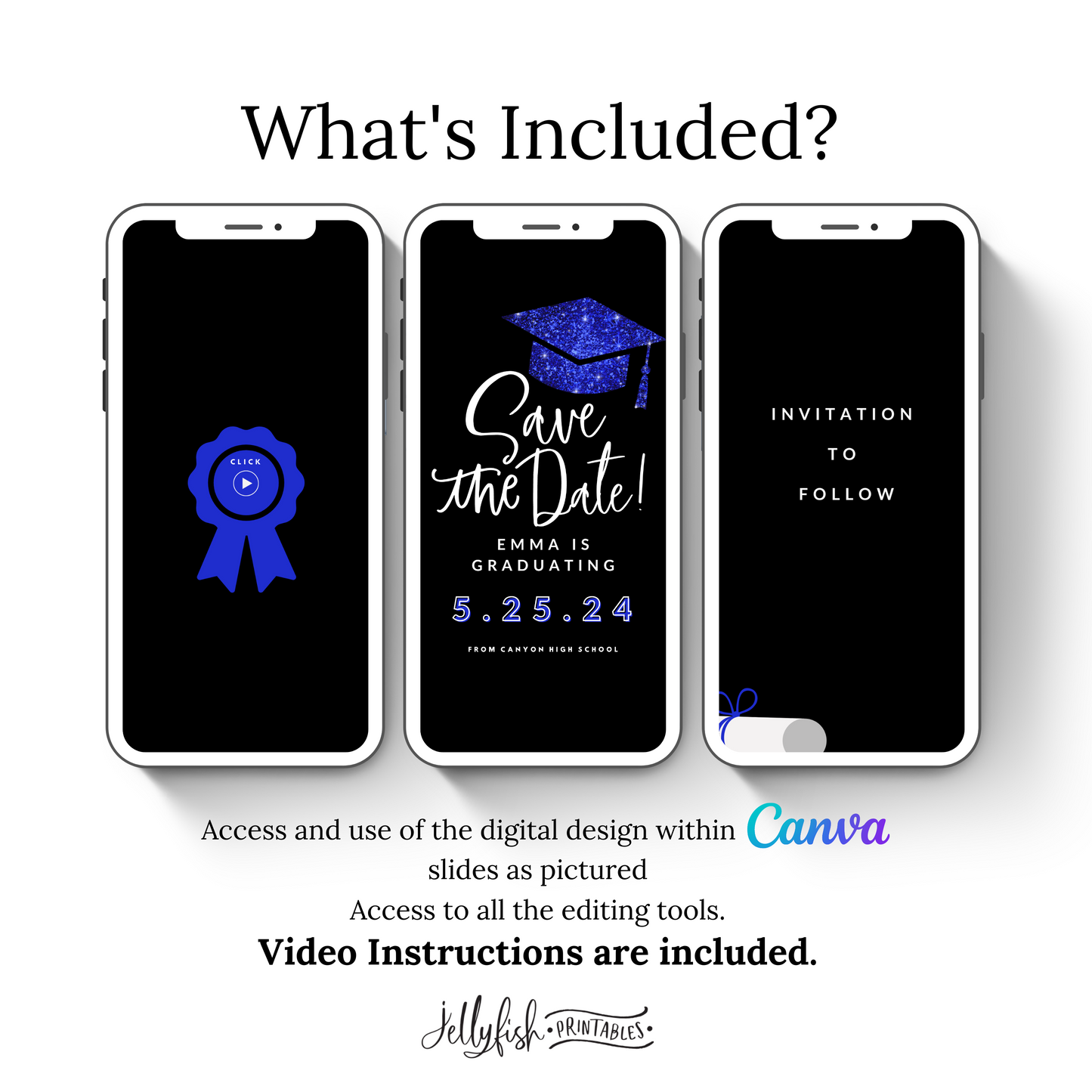 Blue Glitter Graduation Save the Date | Animated Canva Template | Editable Video Invite
