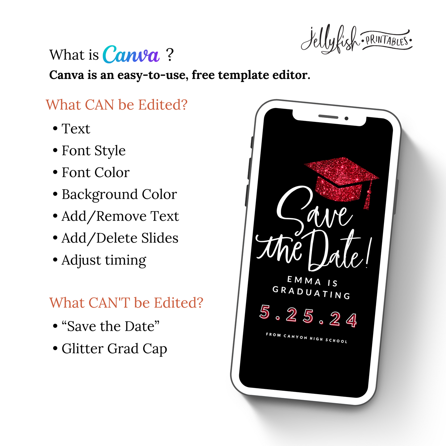 Burgundy Graduation Save the date. Animated Canva Template for texting. Send it out today!