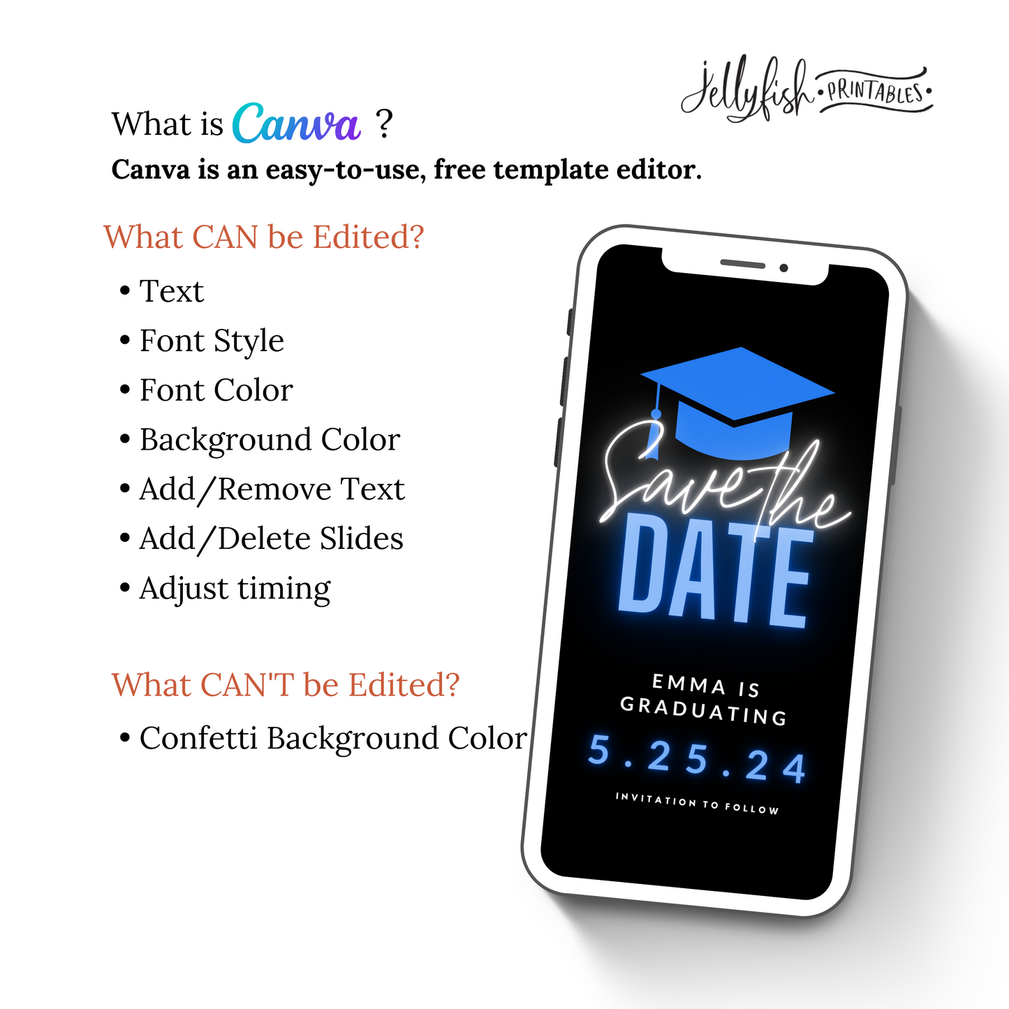 Blue Graduation Save the Date | Animated Canva Template | Editable Digital Video Invite