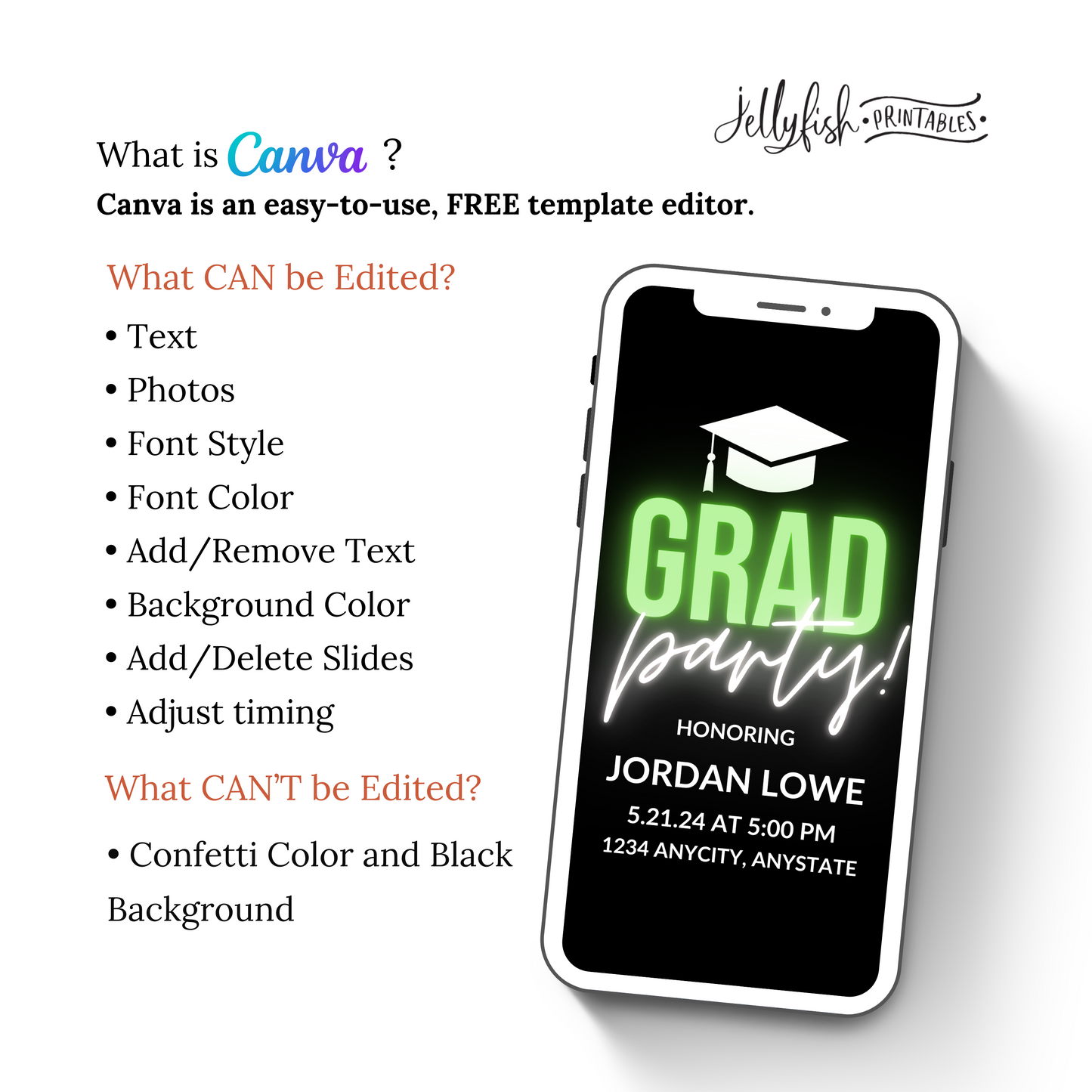 Neon Graduation Video Invitation Canva Template. Send Today!