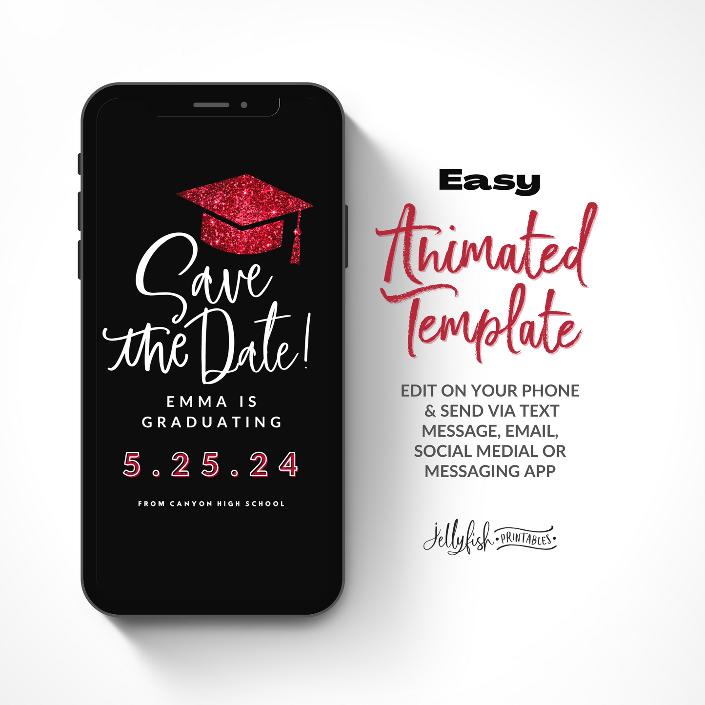 Burgundy Graduation Save the date. Animated Canva Template for texting.  Send it out today!