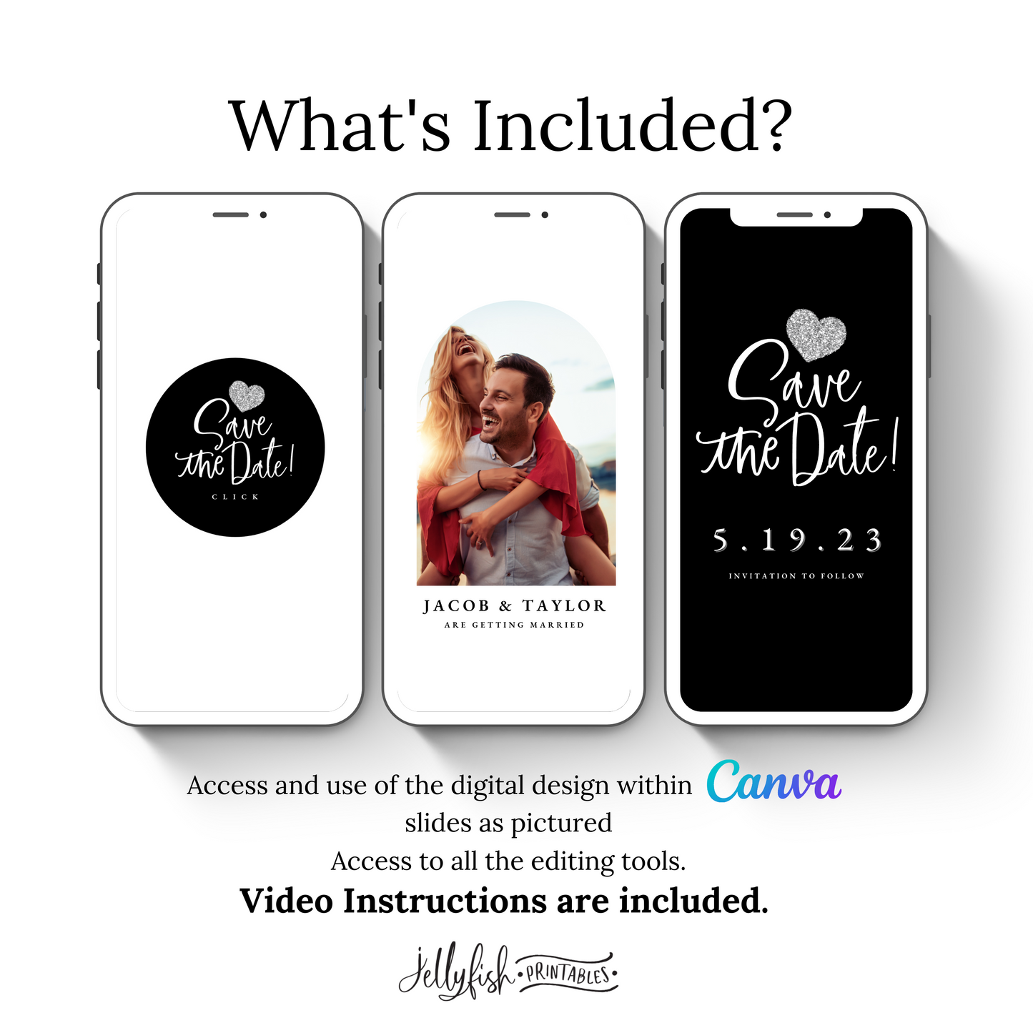 Silver Heart Save the Date | Animated Wedding Canva Template | Editable Digital Invite with Photo