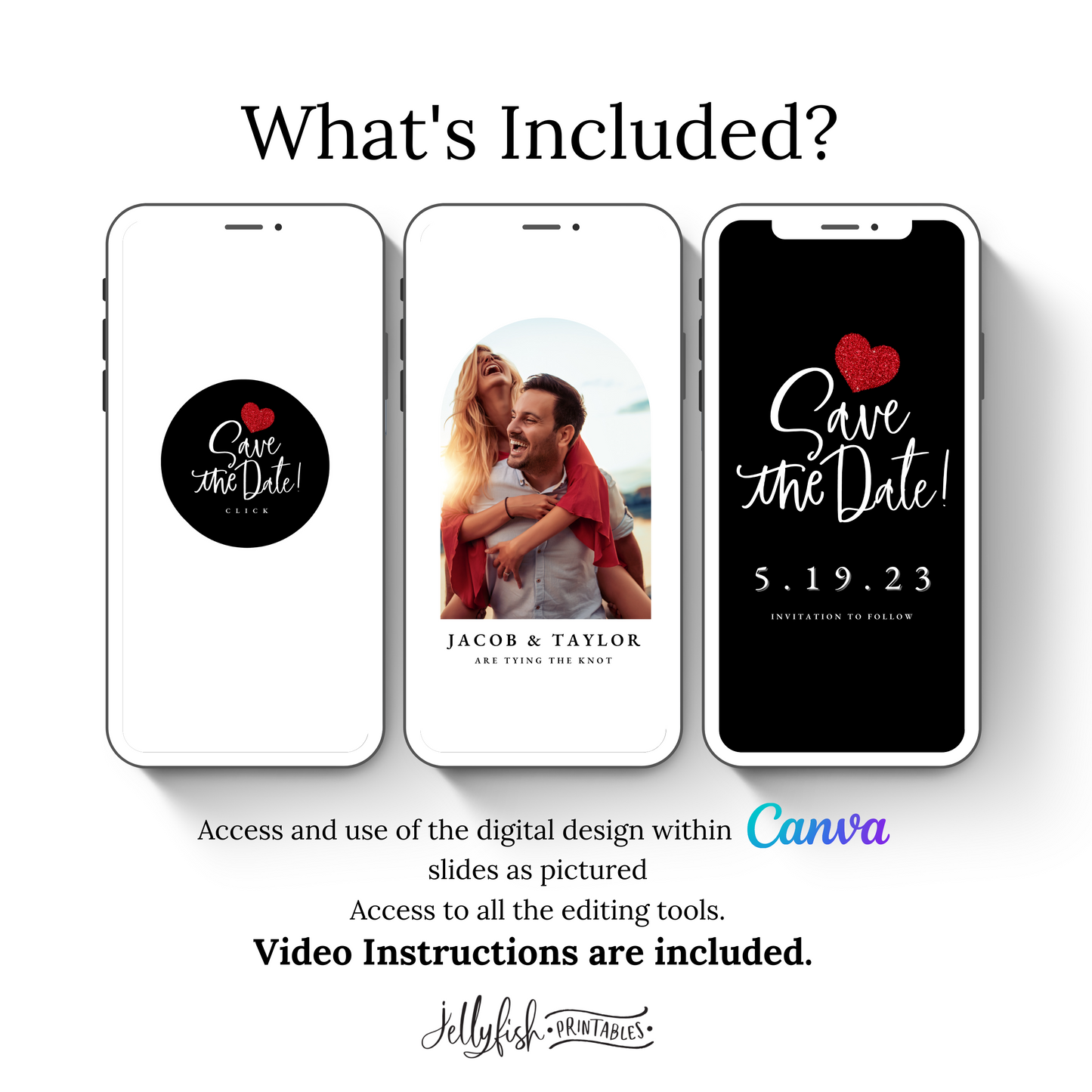 Red Heart Save the Date | Animated Wedding Canva Template | Editable Text Message Video Invite