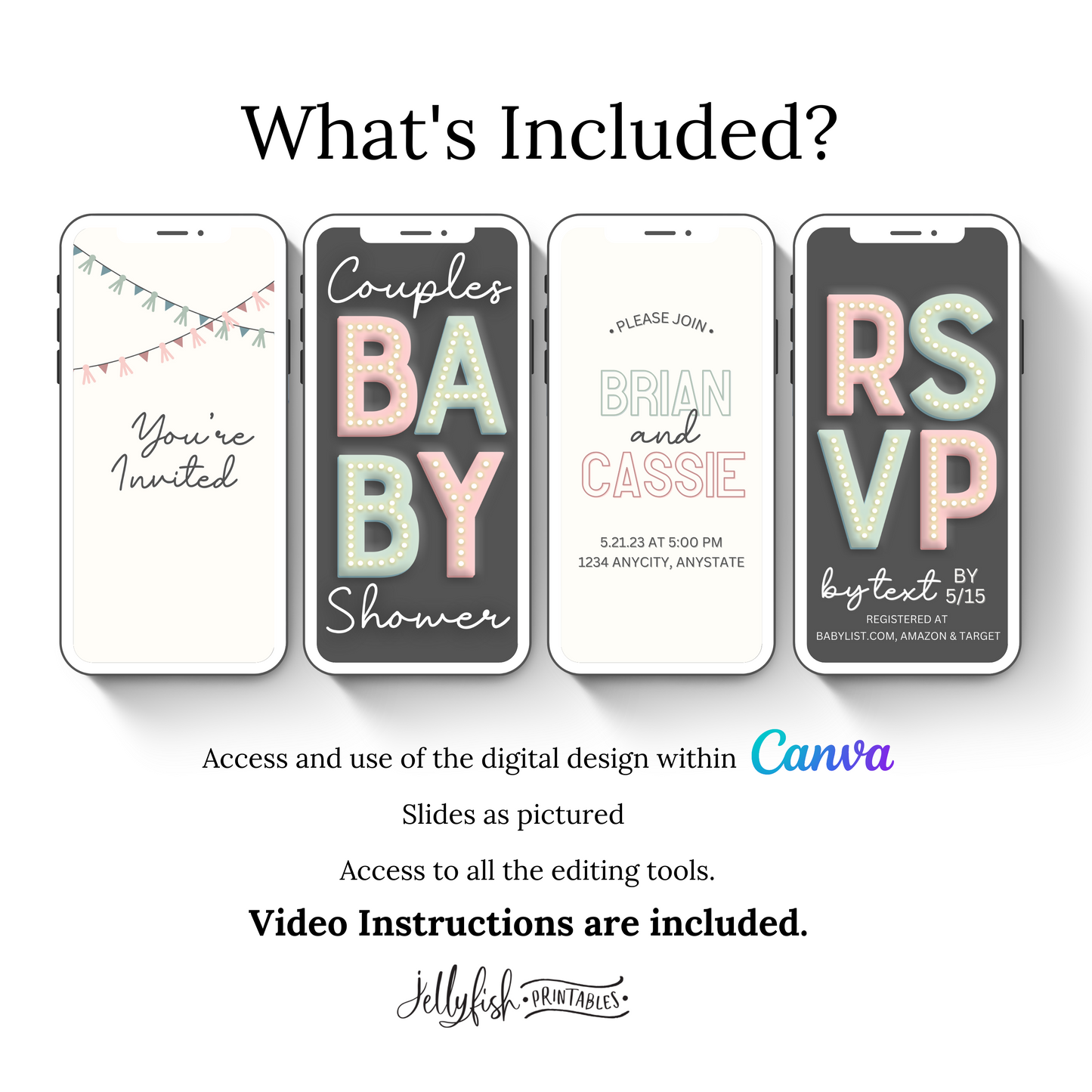 Couples Baby Shower Invitation | Animated Canva Template | Marquis BABY Text Video Invite | Editable Digital Download