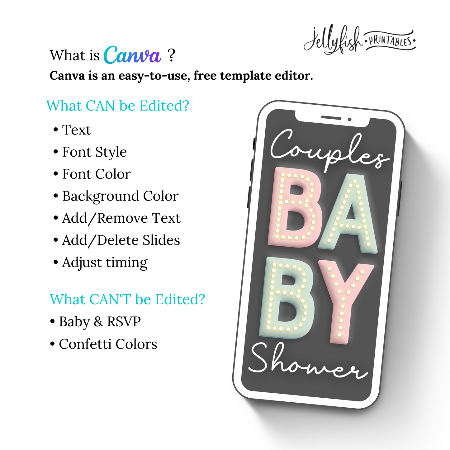 Couples Baby Shower Invitation | Animated Canva Template | Marquis BABY Text Video Invite | Editable Digital Download