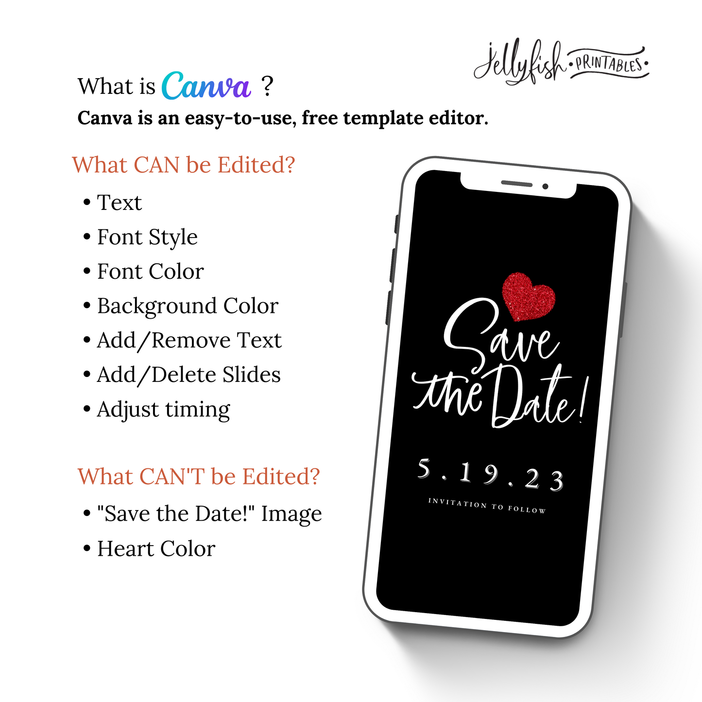 Red Heart Save the Date | Animated Wedding Canva Template | Editable Text Message Video Invite