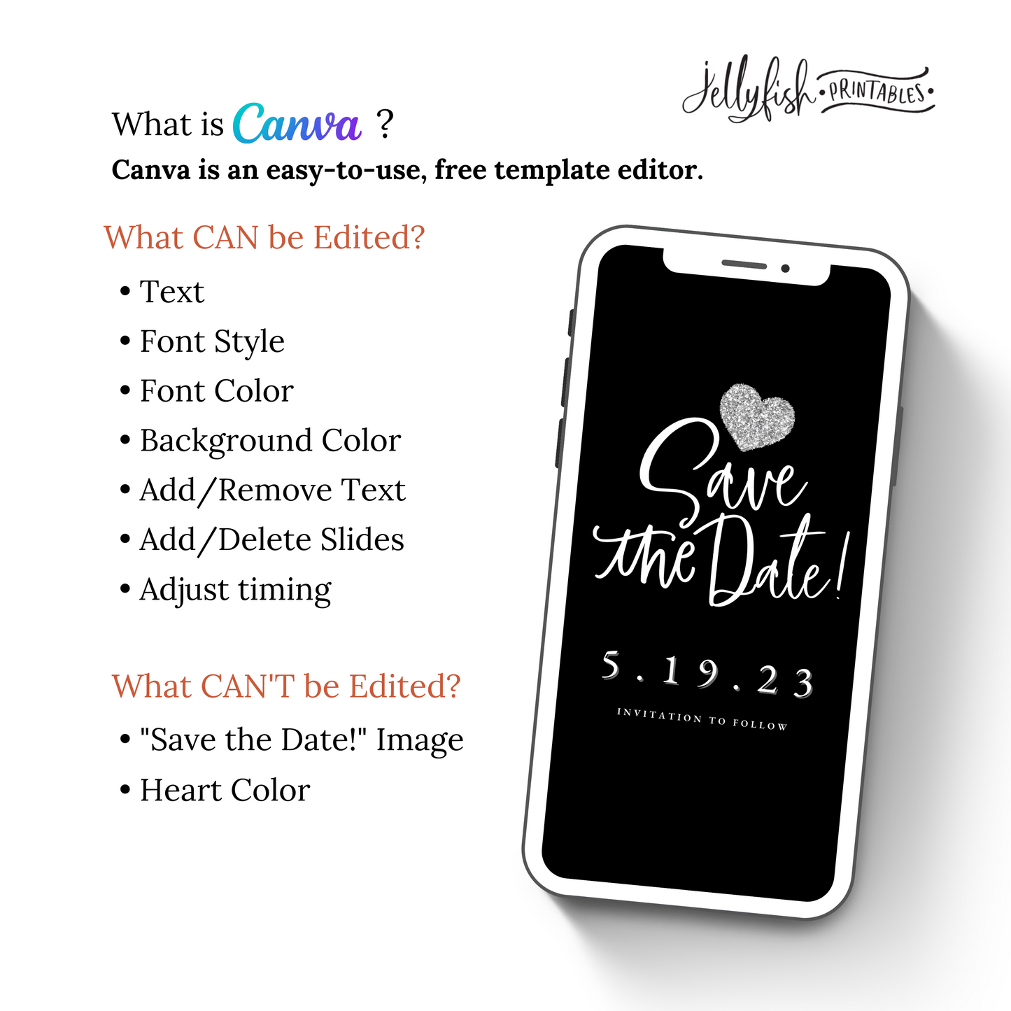 Silver Heart Save the Date | Animated Wedding Canva Template | Editable Digital Invite with Photo