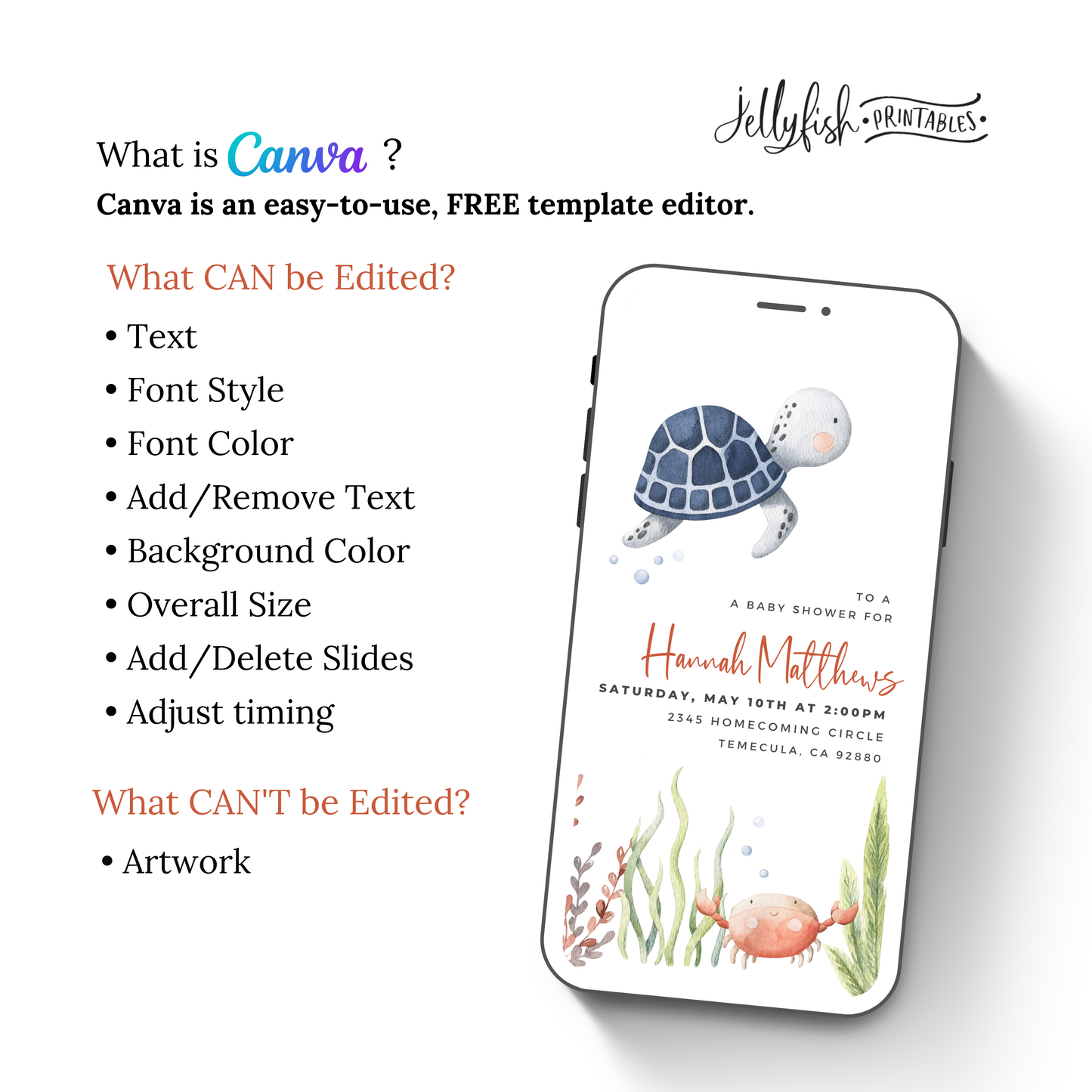 Nautical Baby Shower Invitation | Ocean Theme Animated Canva Template | Sea Turtle & Crab Design | Editable Video Invite