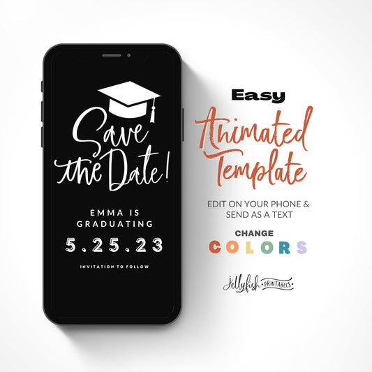 Black & White Graduation Save the Date Video Template | Canva Text Invite