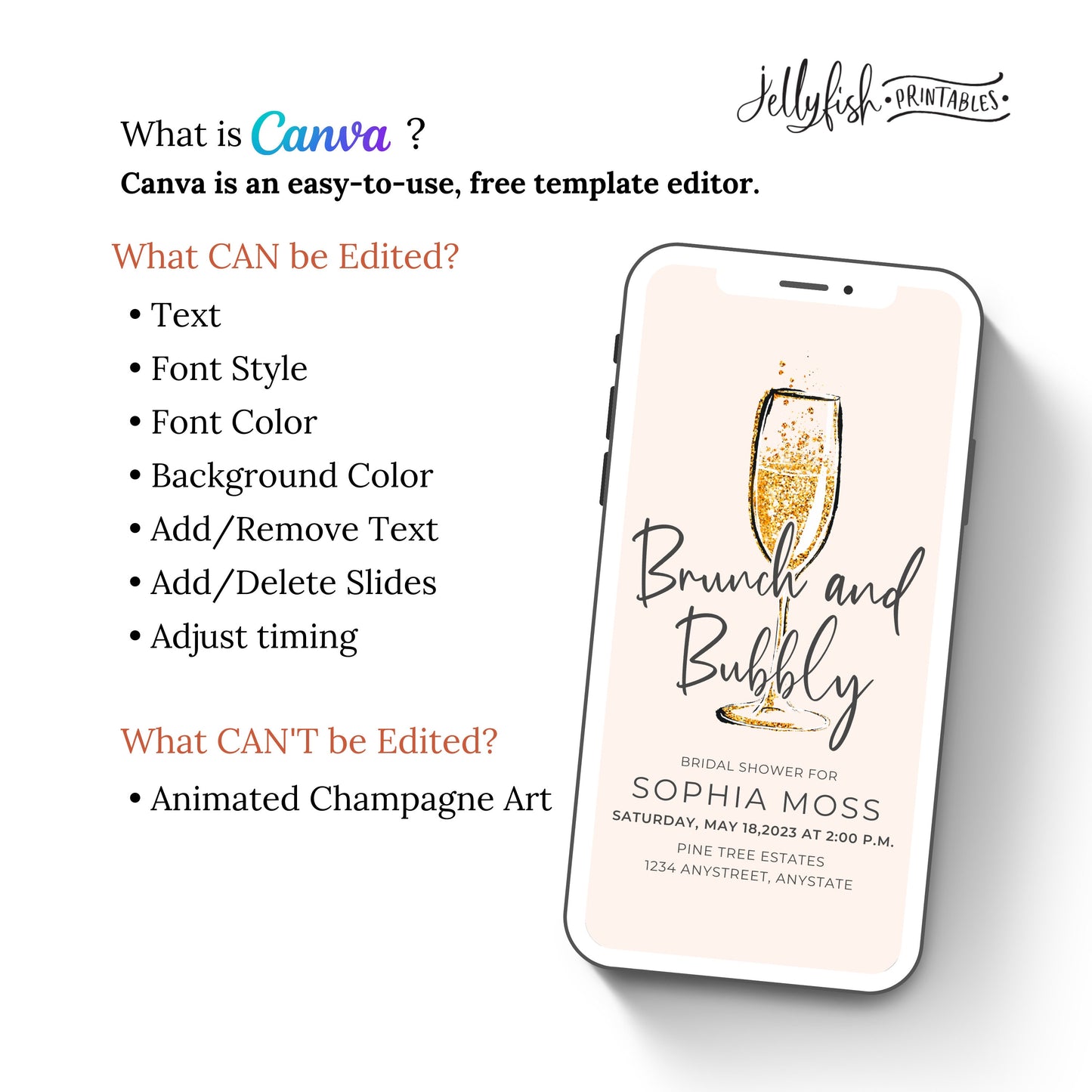 Brunch and Bubbly Bridal Video Invitation Canva Template Send Today!