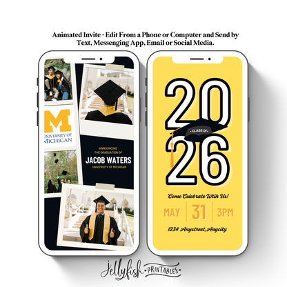 Polaroid Graduation Video Invitation | Class of 2025 Animated Canva Template | Editable Grad Party Digital Invite