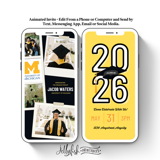Polaroid Graduation Video Invitation | Class of 2025 Animated Canva Template | Editable Grad Party Digital Invite