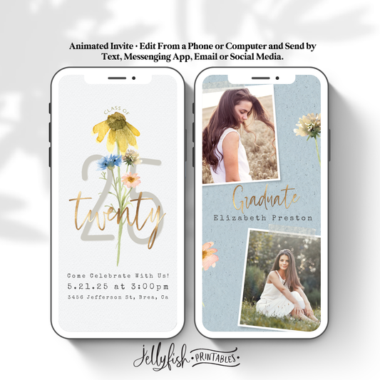 Wildflower Graduation Invitation Video | Boho Floral Canva Template | Editable Animated Class of 2025 Invite