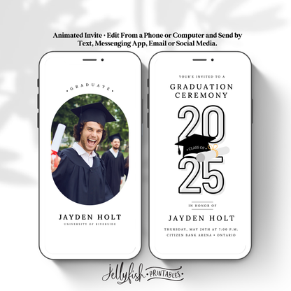 Graduation Ceremony Invitation | Animated Canva Video Template | Class of 2025 Digital Invite with Photo