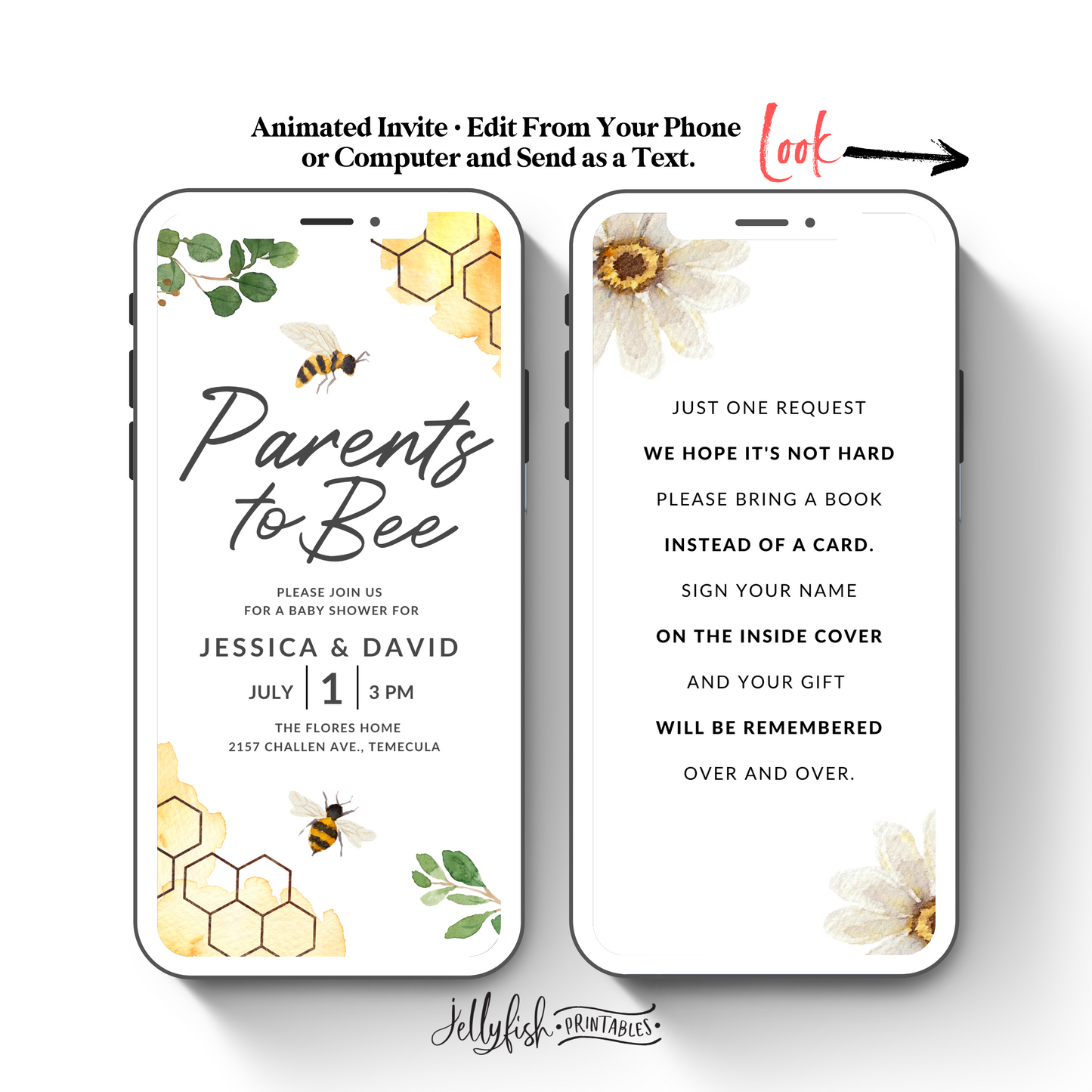 Parents To BEE Baby Shower Video Invitation Canva Template. Send Today!