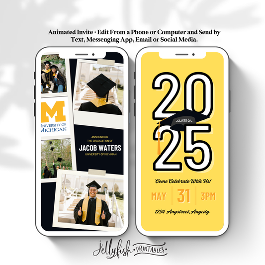 Polaroid Graduation Video Invitation | Class of 2025 Animated Canva Template | Editable Grad Party Digital Invite