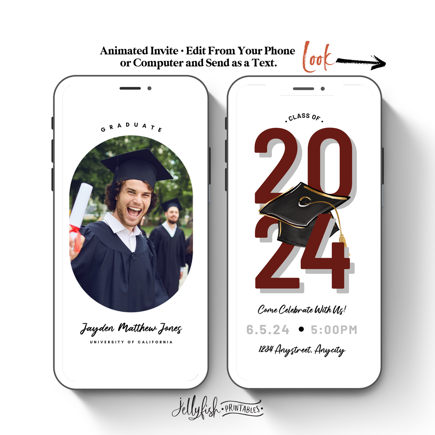 Animated Graduation Invitation Canva Template 2024. Send Today!