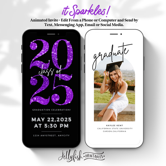 Purple Glitter Graduation Invitation Video | Canva Editable Class of 2025 Template | Digital Invite to Share