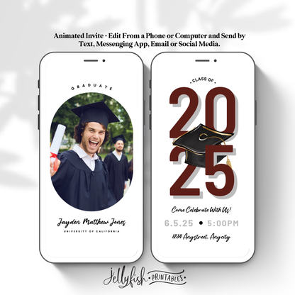 Animated Graduation Invitation Canva Template 2025. Send Today!