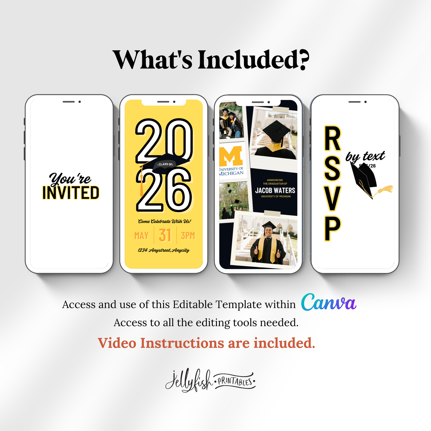 Polaroid Graduation Video Invitation | Class of 2025 Animated Canva Template | Editable Grad Party Digital Invite