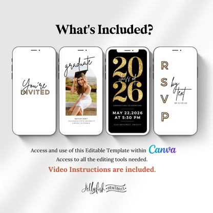 Silver Glitter Graduation Invite Video | Editable Animated Canva Template | Class of 2026 Digital Invitation