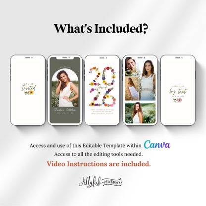 Pressed Flower Graduation Invitation Video | Elegant Canva Template | Editable Animated Digital Invite