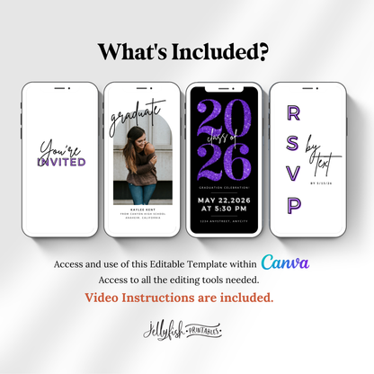 Purple Glitter Graduation Invitation Video | Canva Editable Class of 2026 Template | Digital Invite to Share