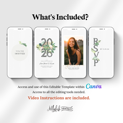 Succulent Class of 2025 Graduation Invitation | Editable Floral Canva Video Template | Animated Grad Party Invite