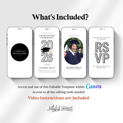 Graduation Ceremony Invitation | Animated Canva Video Template | Class of 2026 Digital Invite with Photo