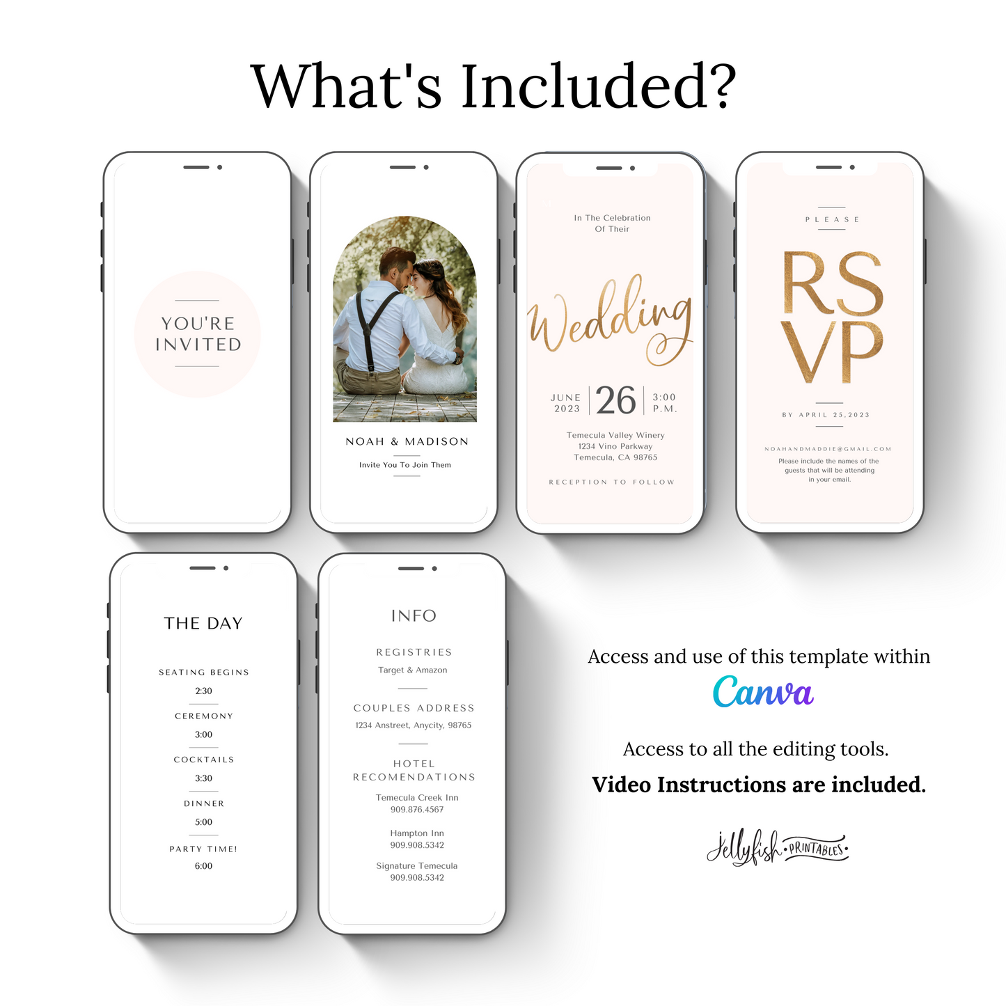 Simple Wedding Invitation Video Canva Template in Blush and Gold. Send Today!