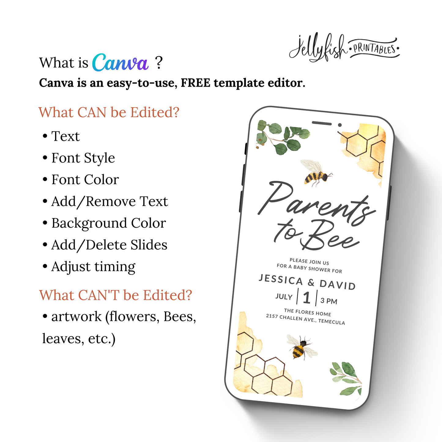 Parents To BEE Baby Shower Video Invitation Canva Template. Send Today!