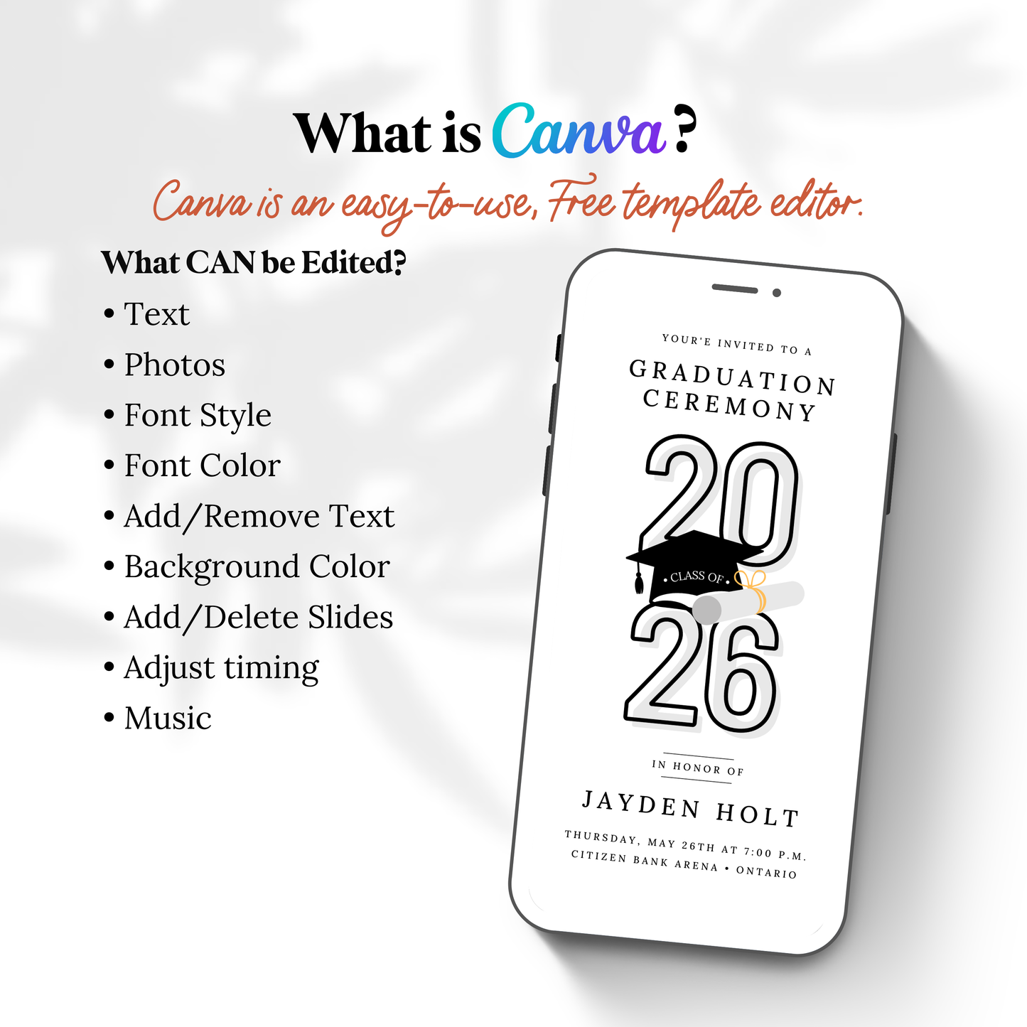 Graduation Ceremony Invitation | Animated Canva Video Template | Class of 2026 Digital Invite with Photo