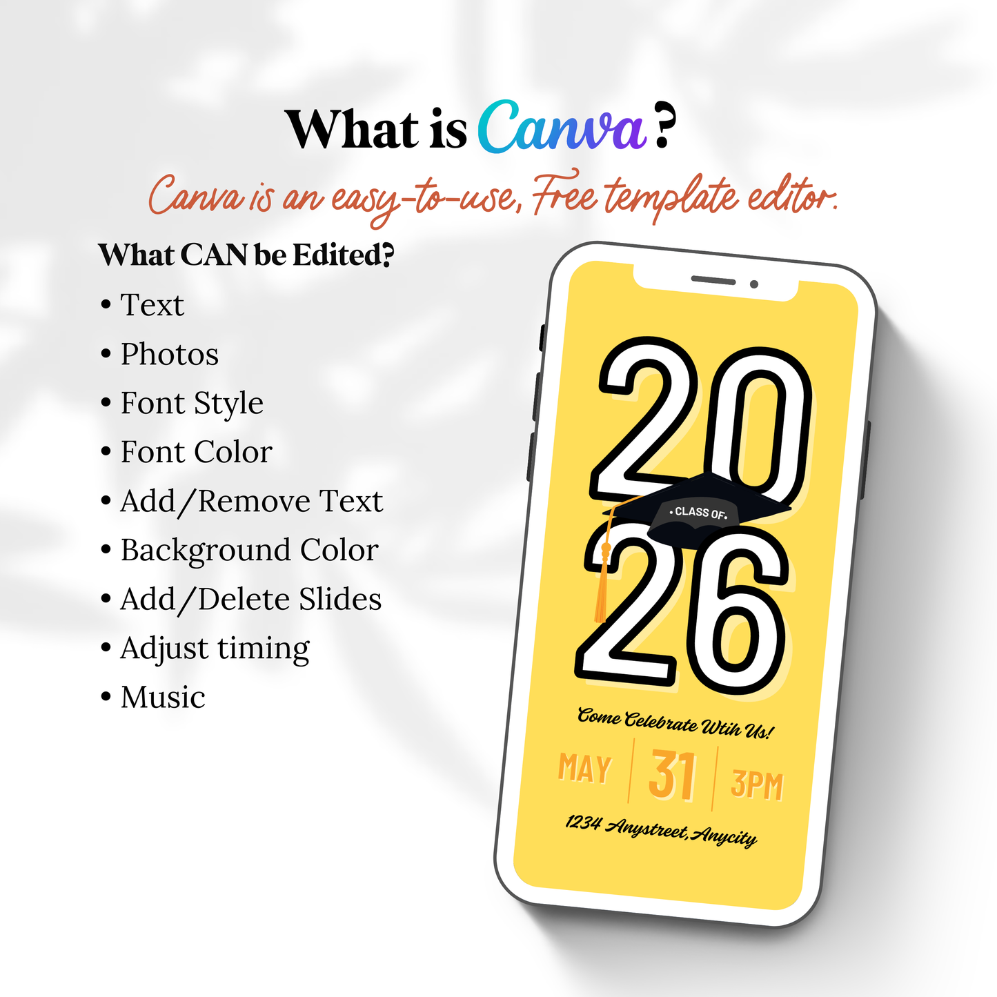 Polaroid Graduation Video Invitation | Class of 2025 Animated Canva Template | Editable Grad Party Digital Invite