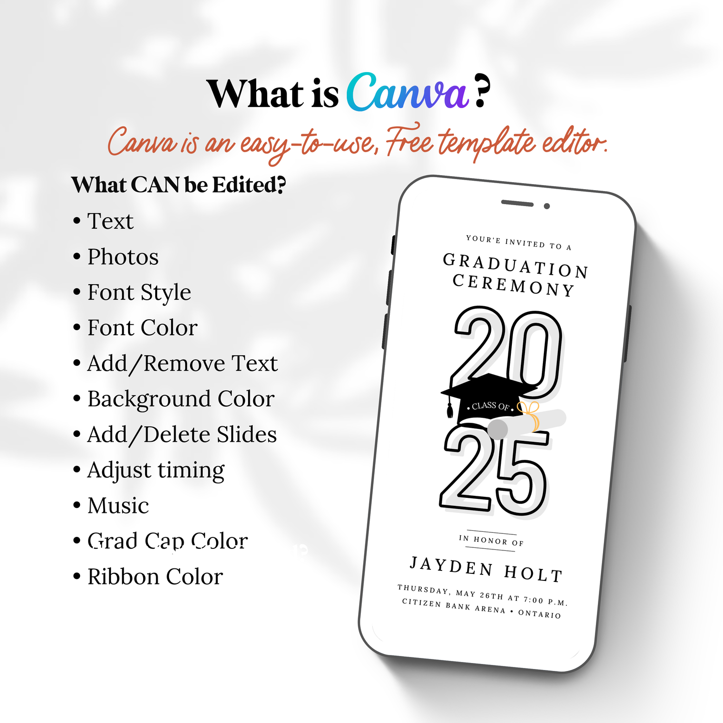 Graduation Ceremony Invitation | Animated Canva Video Template | Class of 2025 Digital Invite with Photo