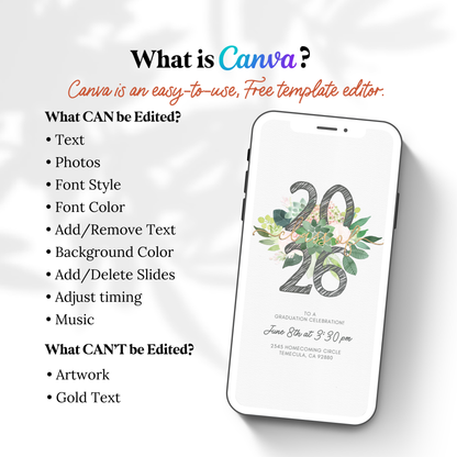 Succulent Class of 2025 Graduation Invitation | Editable Floral Canva Video Template | Animated Grad Party Invite