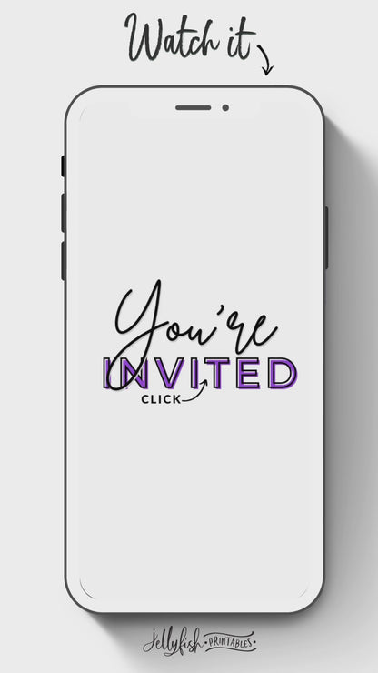 Animated Graduation Invitation Canva Template in Purple. It Sparkles. Send Today!