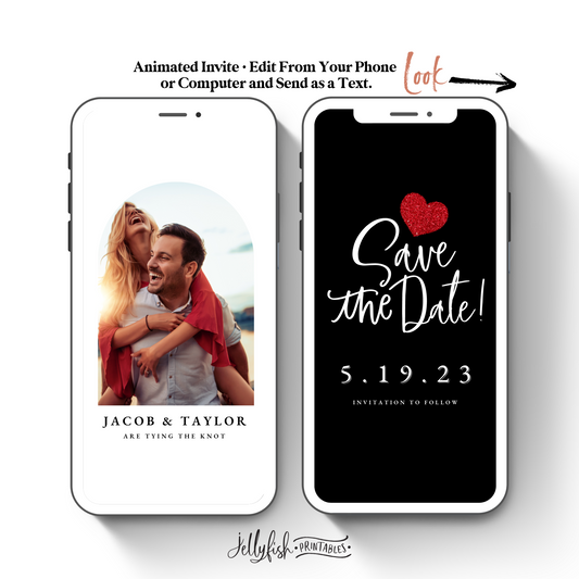 Red Heart Wedding Save the Date Canva Template. Send Today!