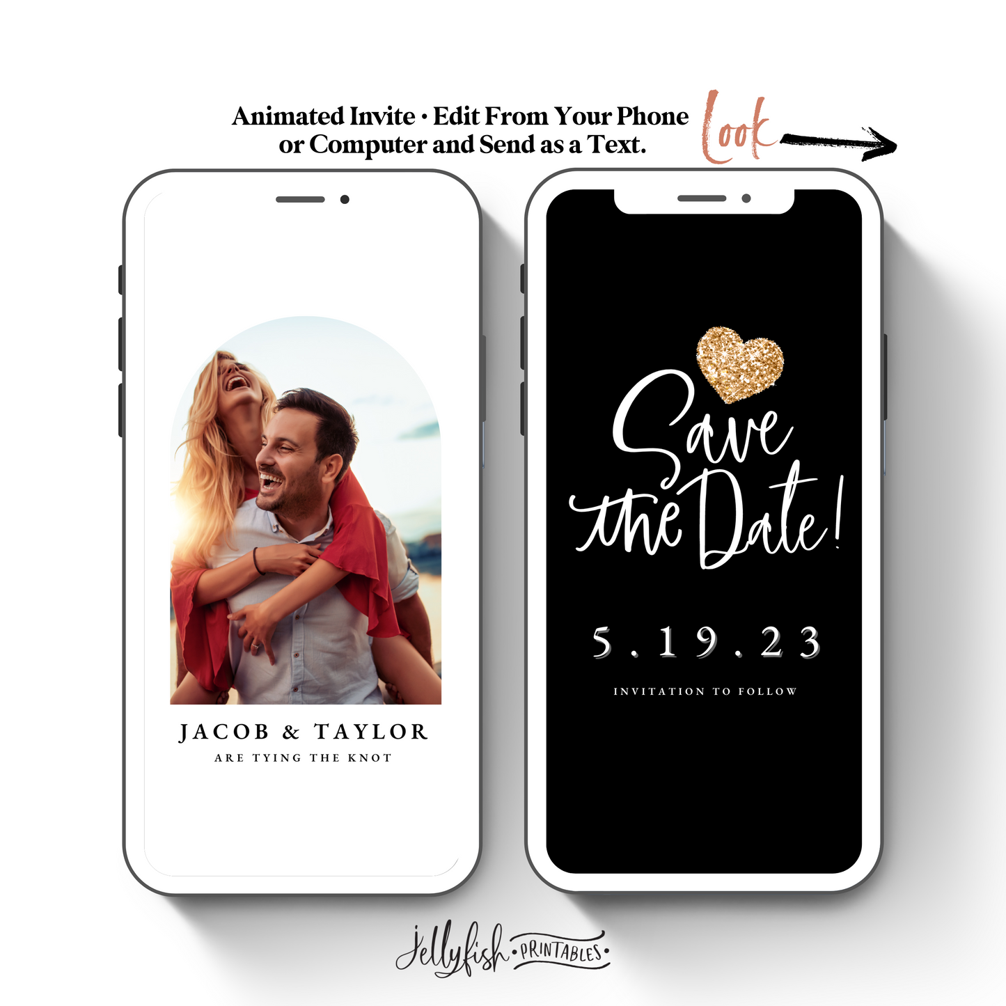Gold Heart Wedding Save the Date Canva Template. Send Today!