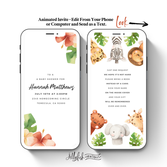 Jungle Animal Baby Shower Invitation | Animated Canva Template | Safari Theme Video Invite | Editable Digital Download