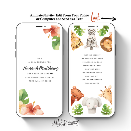 Jungle Baby Shower Video Invitation Canva Template. Send Today!