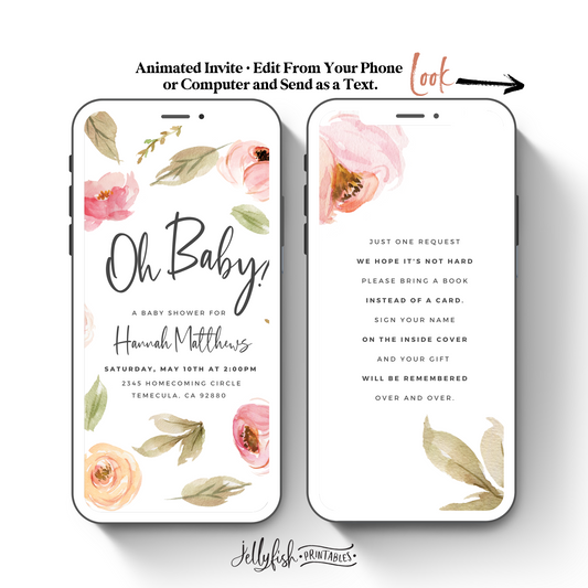 Oh Baby Shower Video Invitation Canva Template. Send Today!