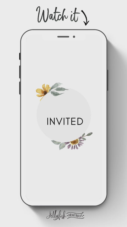 Animated Gender Reveal Invitation Canva Template with Wildflowers. Send Today!