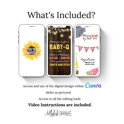 Baby-Q Baby Shower Invitation | BBQ Theme Animated Canva Template | Editable Video Invite | Text or Email Friendly