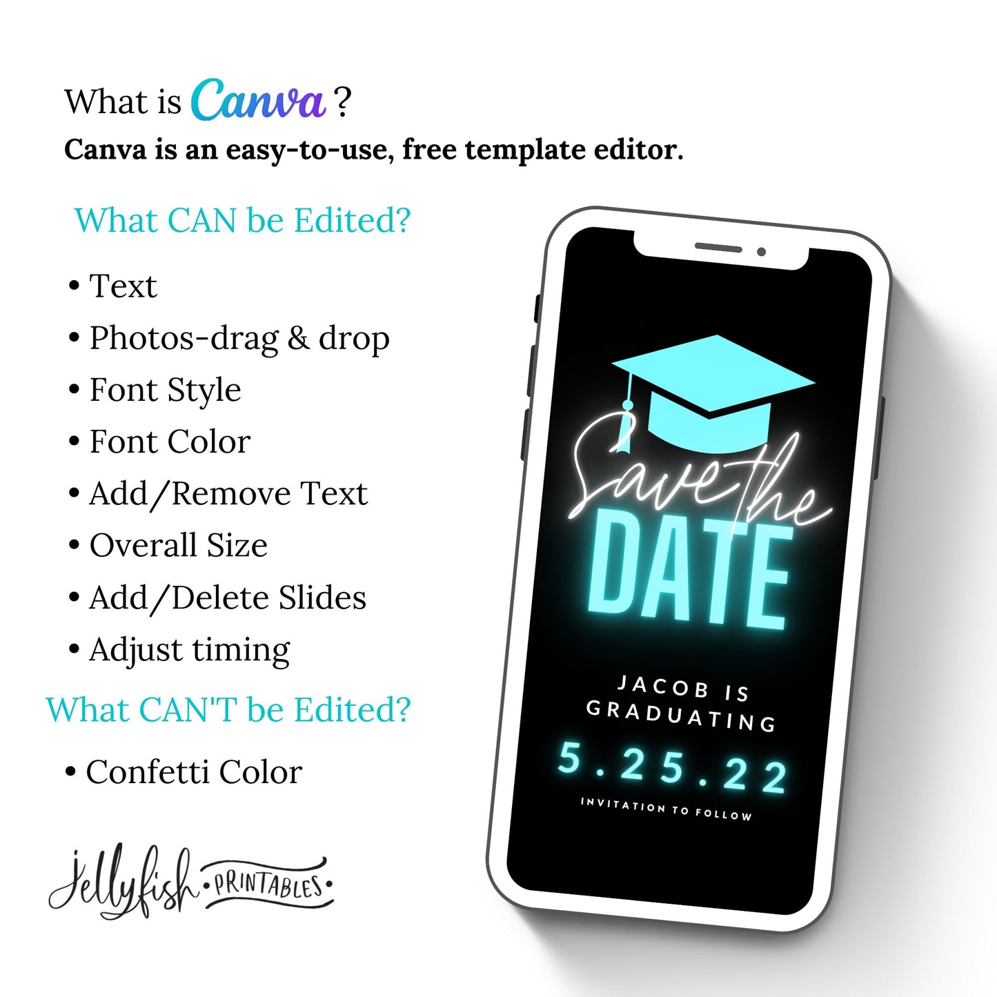 Animated Canva Template for texting. Graduation Save the date. Send it out today!