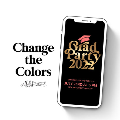 Animated Graduation Invitation Canva Template in Gold. Send Today!