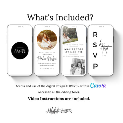 Simple Animated Graduation Invitation Canva Template 2023. Send Today!